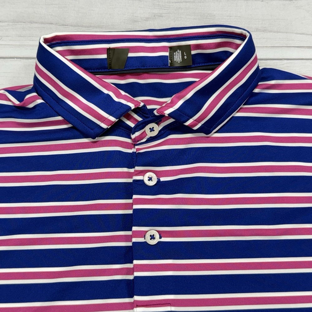 RLX Ralph Lauren Polo Shirt Mens L Colorful Blue Pink Striped Performance Golf